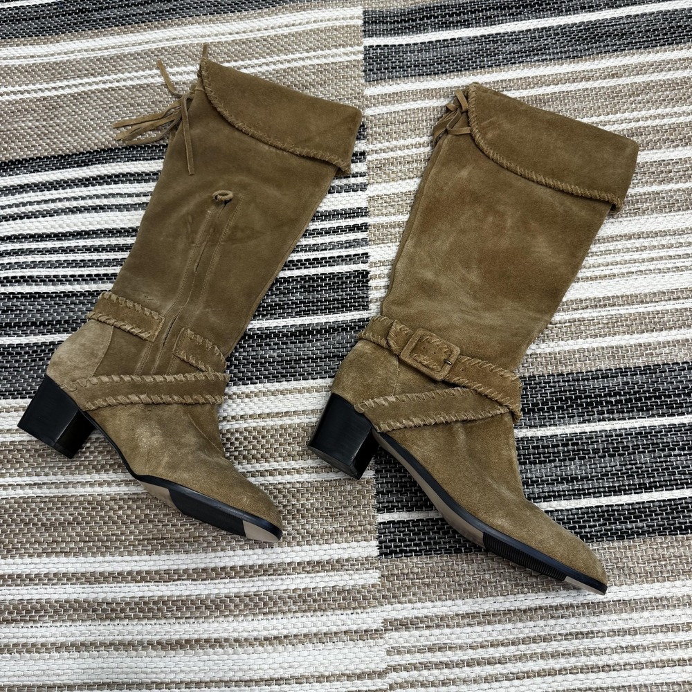 Jack Rogers Boots Womens Size 7.5 Tan Suede Knee High Block‎ Heel Made in USA